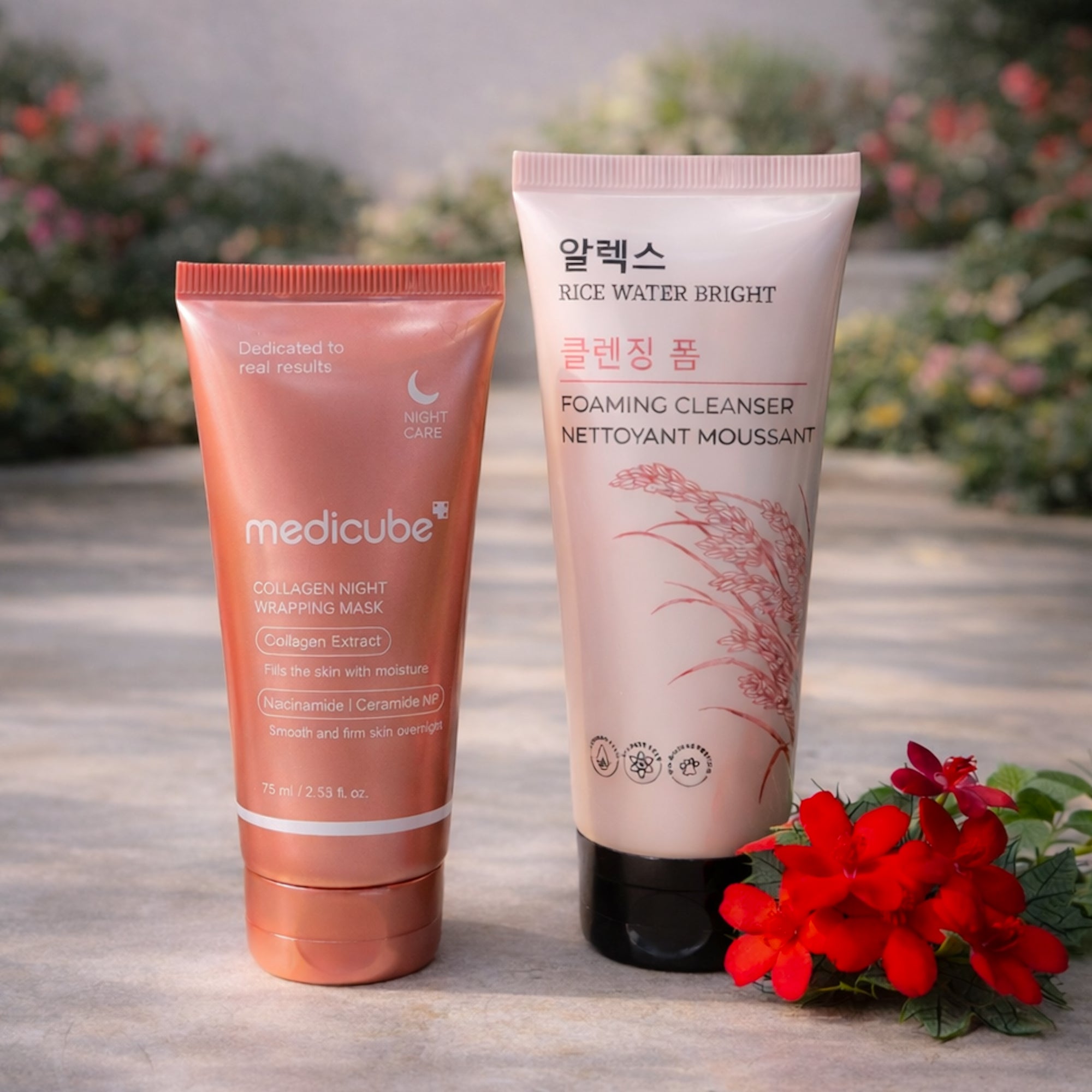 Tevoit Glass Skin Duo – Rice Cleanser + Collagen Night Mask for Hydration & Glow
