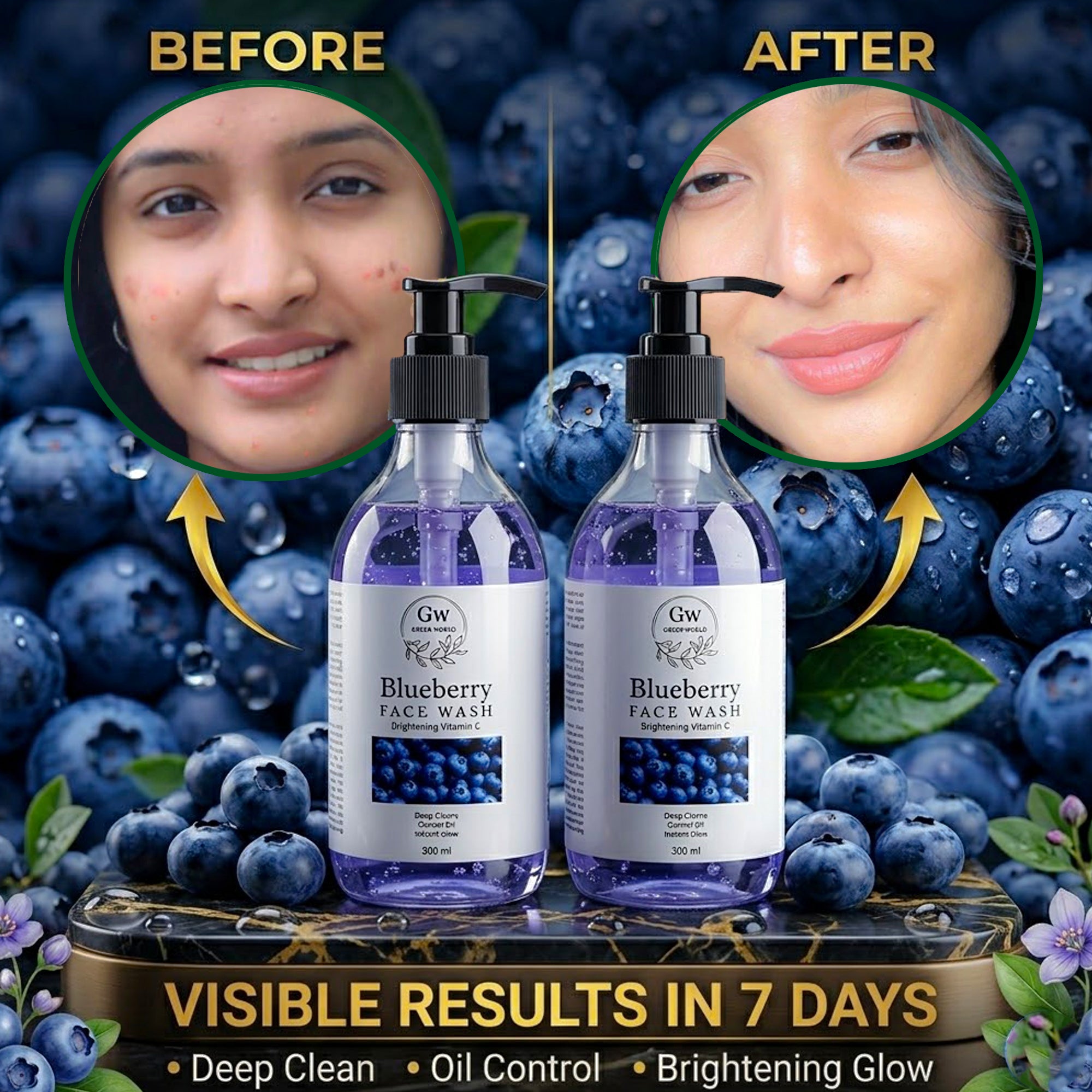 Tevoit Blueberry Face Wash (Pack of 2) – Oil Control & Glow (300ml Each)