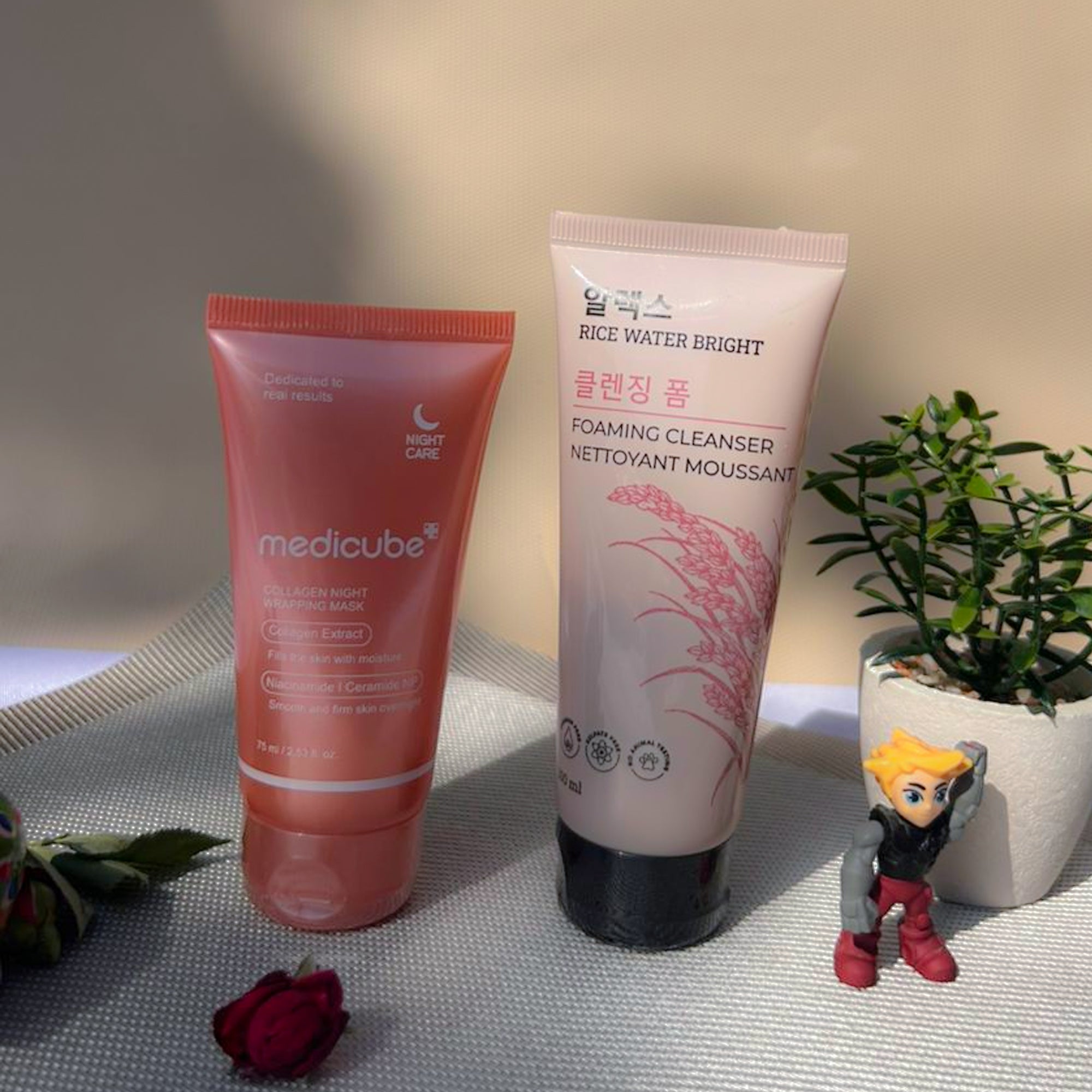 Tevoit Glass Skin Duo – Rice Cleanser + Collagen Night Mask for Hydration & Glow